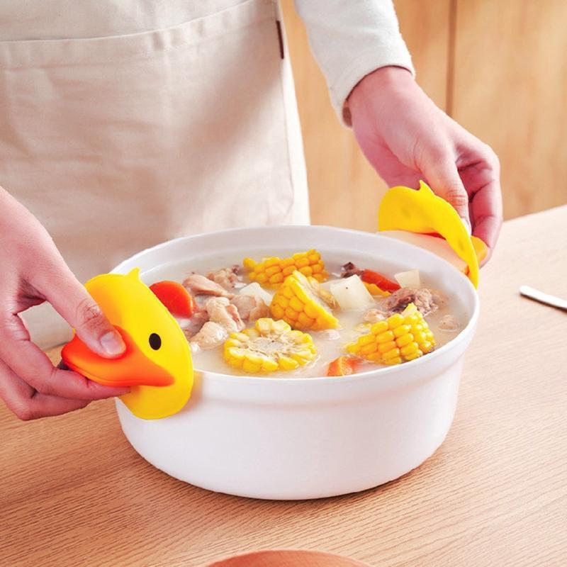 2pcs Silicone Oven Gloves Heat Insulation Hot Plate Clip Cute Duck Pot Holder