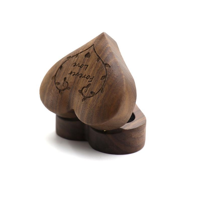 Wood Ring Box Heart Shaped Velvet Ring Holder Jewelry Handmade Wooden Box