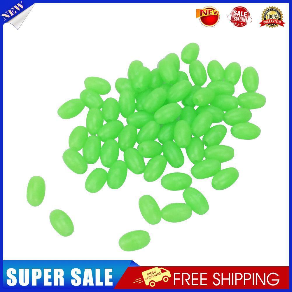 100pcs Hard Luminous Beads Float Balls Fishing Line Stoppers (6x10mm Green)