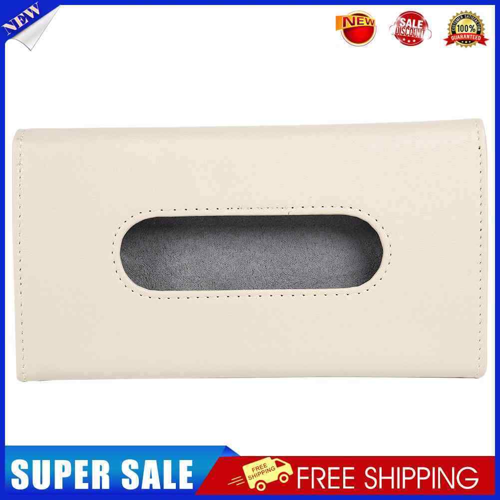 Car Sun Visor Tissue Box PU Leather Paper Napkin Cover Auto Styling (Beige)