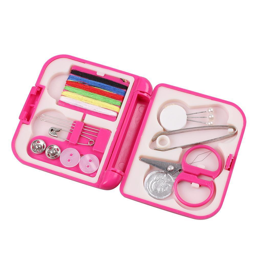 Portable Home Plastic Sewing Kits Needle Threads Box Set Storage Box (Pink)