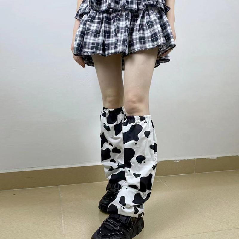 Women Harajuku Baggy Loose Leg Warmers Gothic Milk Cow Print Foot Cover Socks