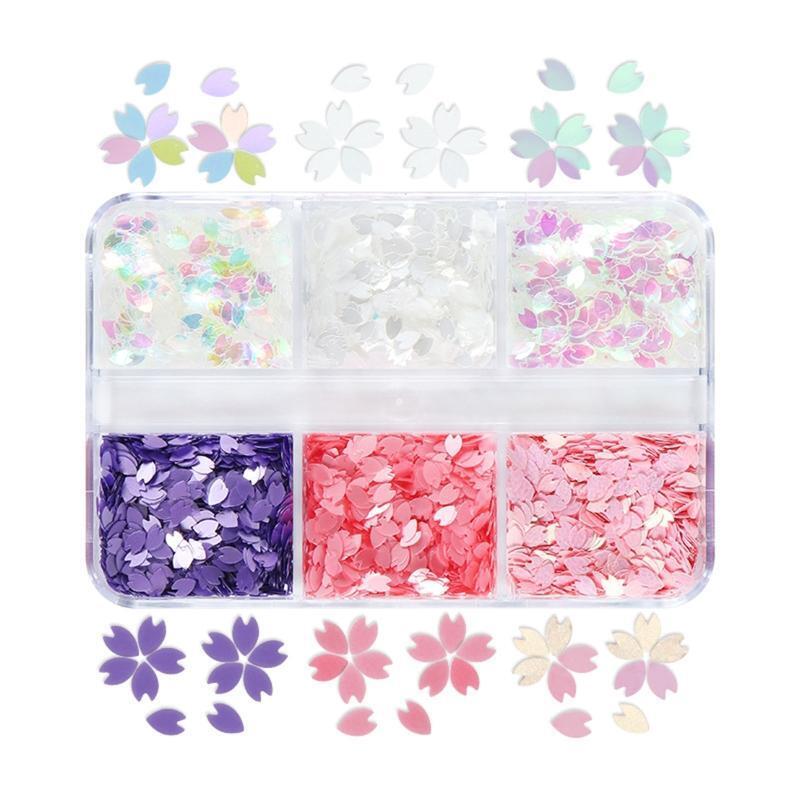 6 Grids Boxed Mixed Cherry Blossom Petal Manicure Decorative Sequins for Women