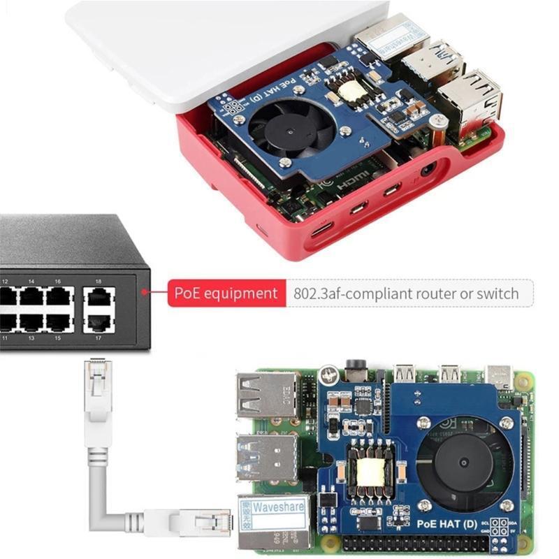 Power Over Ethernet Module Supports Raspberry Pi 4B/3B+ w/ Case Support 802.3af