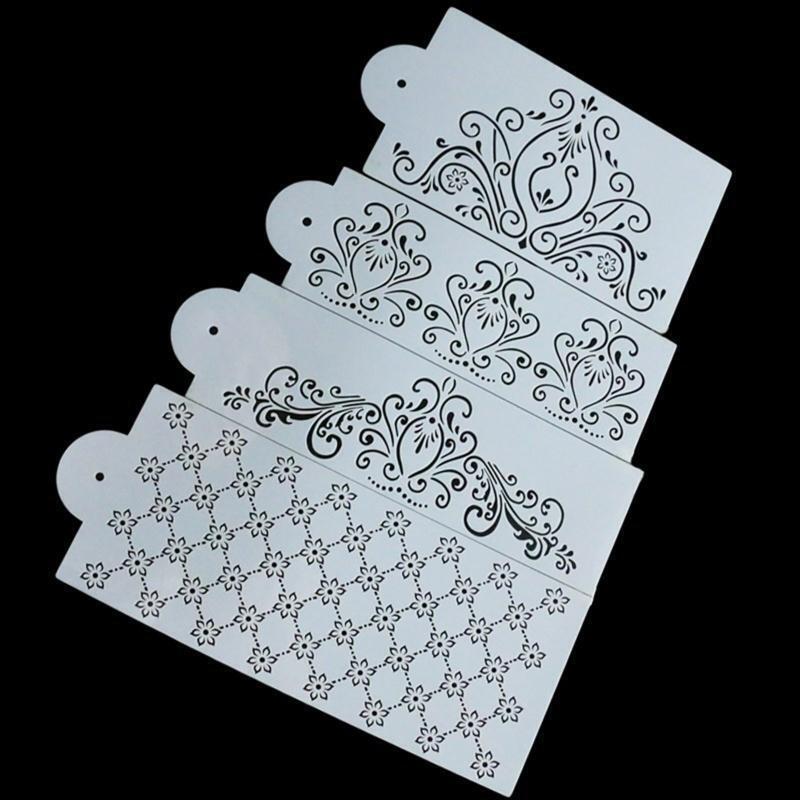 4 Pack DIY Plastic Material Sugar Sieve Moulds Plastic Fondant Printing Stencils