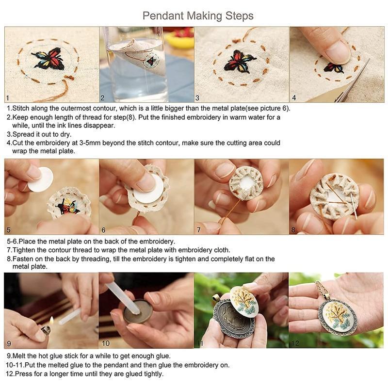 4 Packs Embroidery Starter Kit with Instructions DIY Pendant Cross Stitch Kits