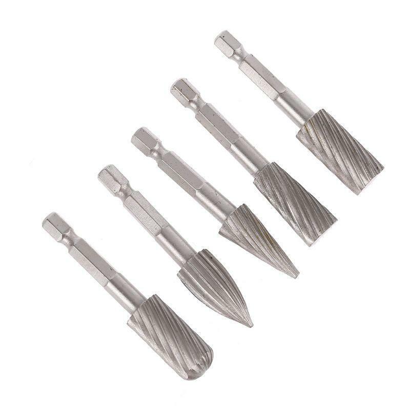 5pcs 1/4" Hex Shank HHS Rotary Wood Carving Burr File Rasp Drill Bit Set for