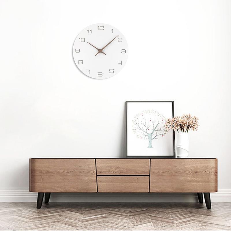 11 Inches Round Wooden Wall Clock Battery Operated Silent Non-Ticking for Office