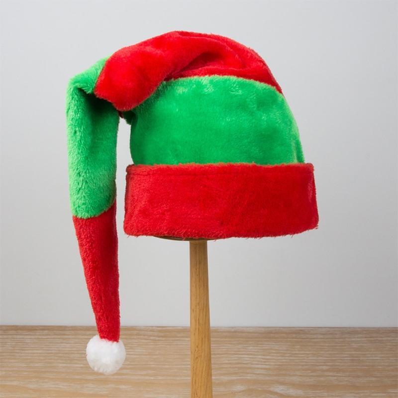 Red Green Striped Santa Elf Hat Soft Long Christmas Hat Costume Accss Xmas Decor