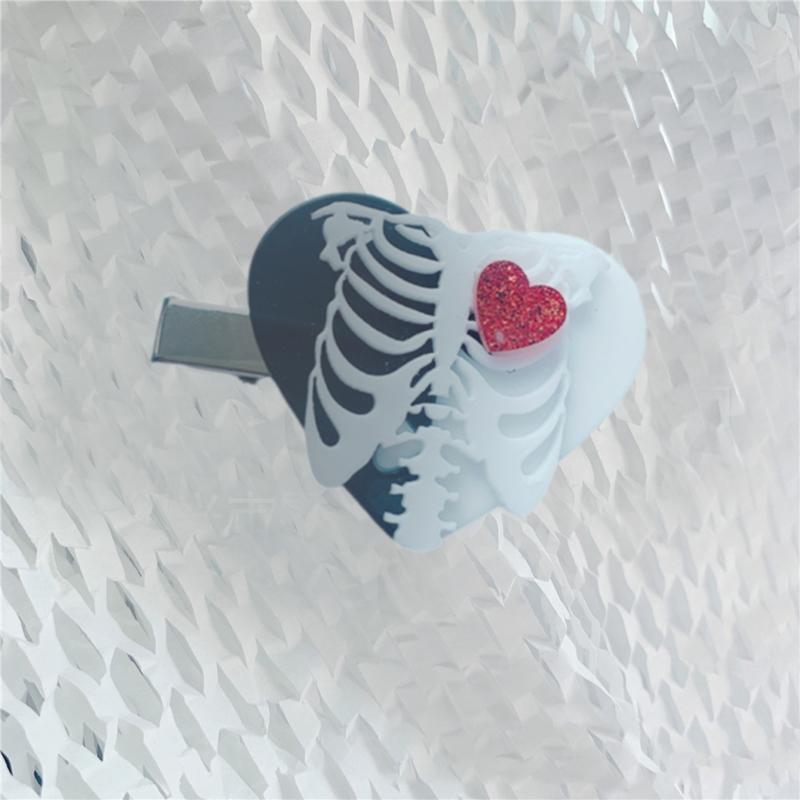 Novelty Hair Barrettes Children Gothic Skeleton Heart Shape Hair Accessories