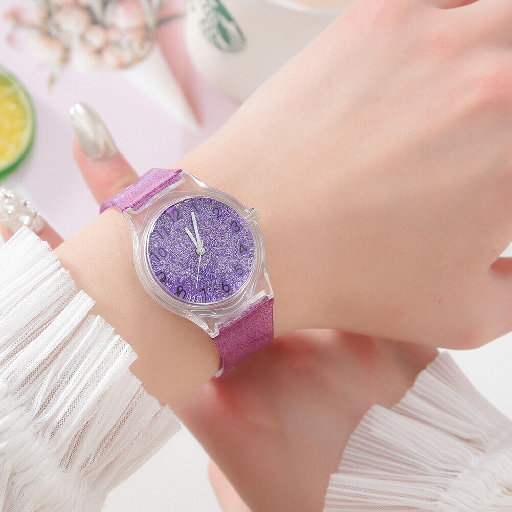 Shiny Candy Jelly Women Silicone Strap Glitter Quartz Analog Watch (Purple)