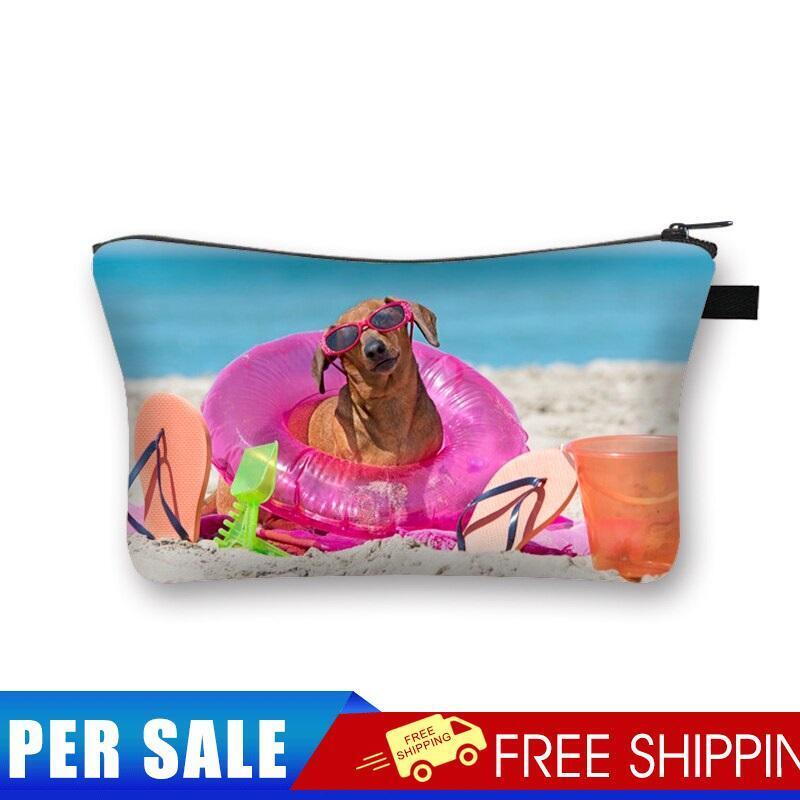 Beach dog Printed Hand Hold Travel Storage Cosmetic Bag Toiletry Bag