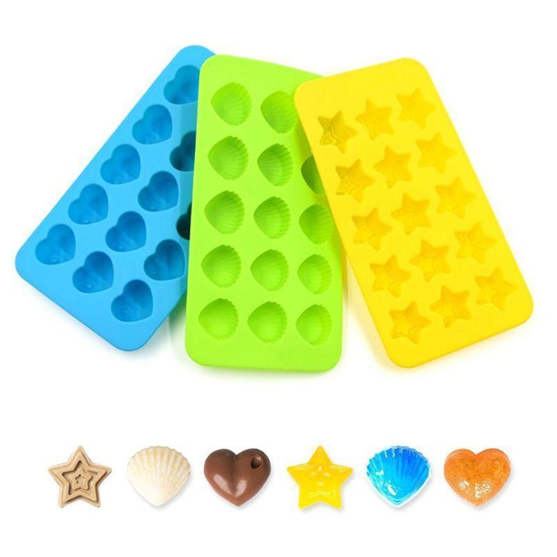3-in-1 Chocolate Mould 15 Grid Hearts Stars Shells Shape Oven Pan Bake Cookies