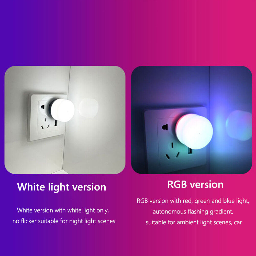 USB Plug Lamp USB Book Lamp Eye Protection Small Round Night Light (RGB)