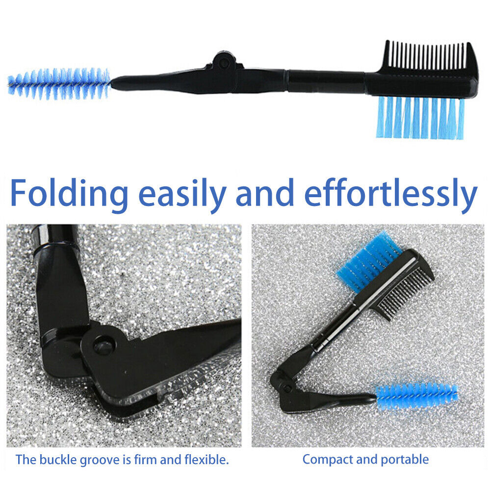 Double-ended Eyebrow Brush Eyelash Brush Comb and Round Comb Teeth (Blue)