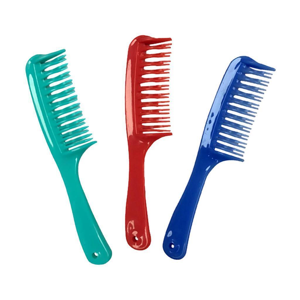 Pack of 3 Double Row Tooth Hair Comb With Handle for Long Wet Hair Salon