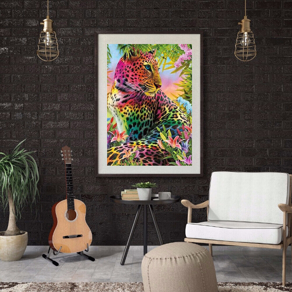 DIY Color Panther Animal Full Drill Round Diamond Painting Kit Room Decor