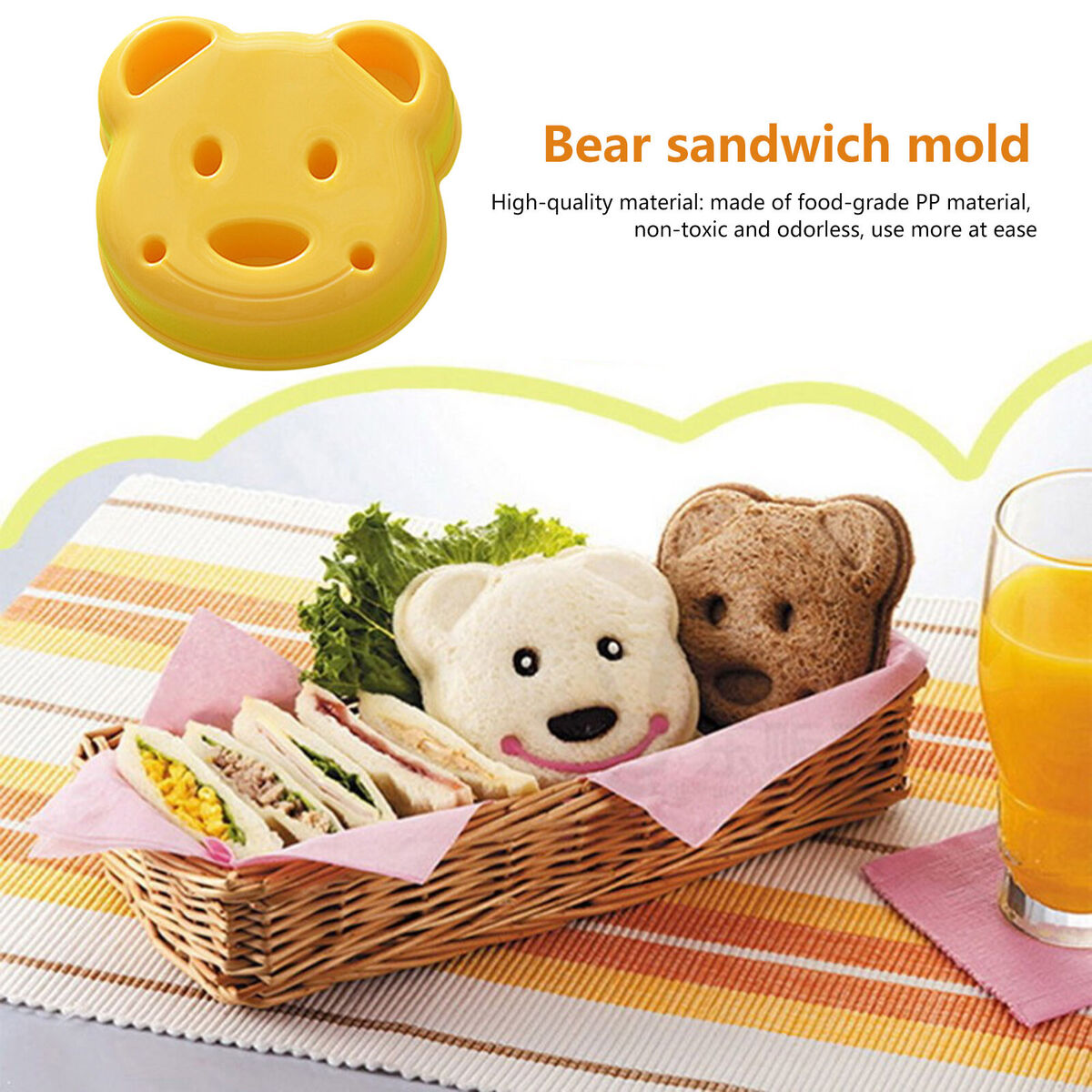 Sandwich Cutter - Cartoon Bear Shape Bread Sandwich Mold Cutters (Yellow)