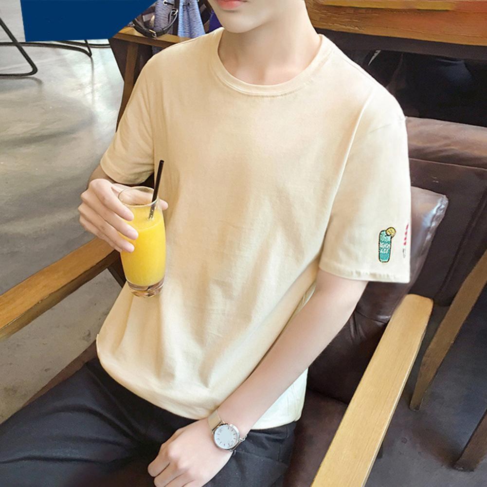 Men Summer Short-Sleeve Clothes Printing Pure Color T-Shirt (Champagne XL)