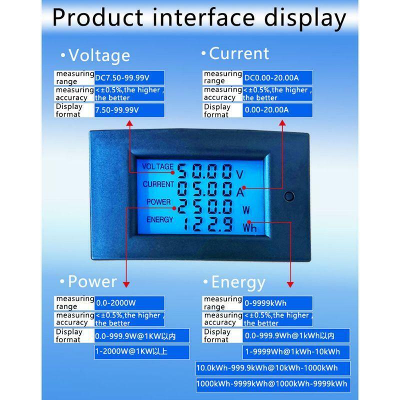 Digital Wattmeter DC 20A 2000W Power Panel Meter Monitor Power Energy Voltmeter