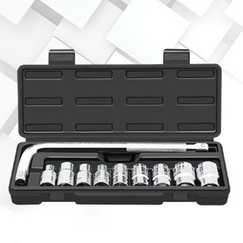 10 Pcs 1/2" Impact Shallow Socket Set with Storage Box Wrench Inluded Metric
