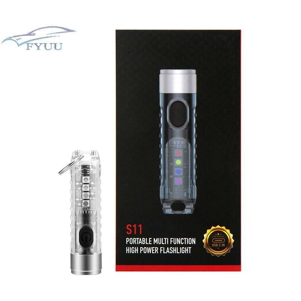 1x 300mAh 6.05×1.56cm Mini LED Waterproof Flashlight 10 Light Mode Keychain Ring