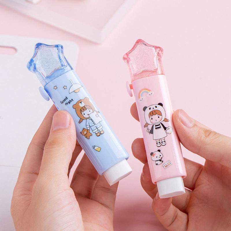 Retractable Pencil Eraser Sliding with Sleeve for Home Office School Stationary