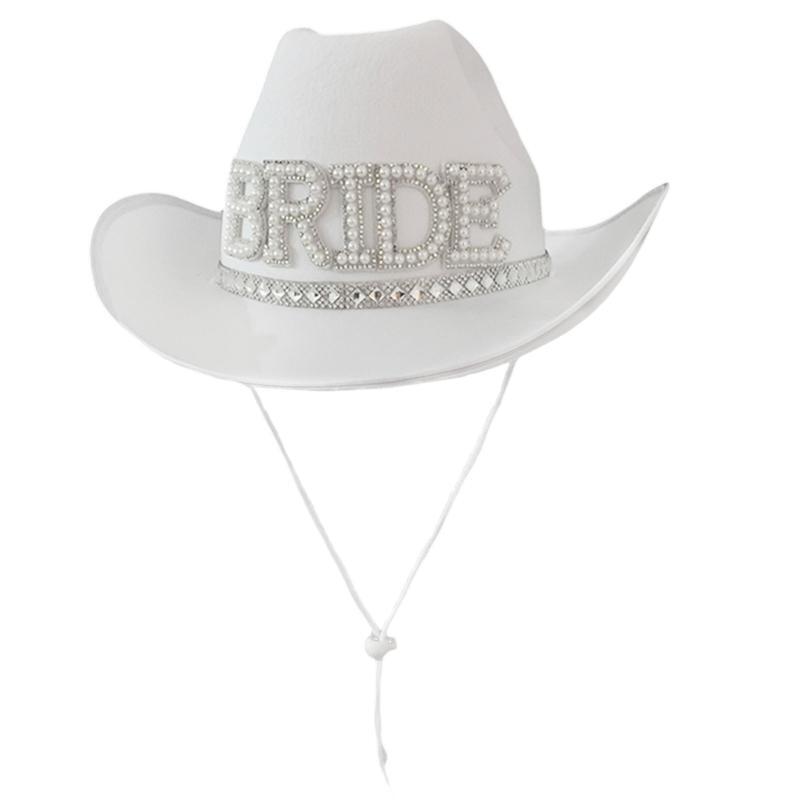 Women Hat White Elegant Cowgirl Hat Bride Wedding Party Photo Costume Props