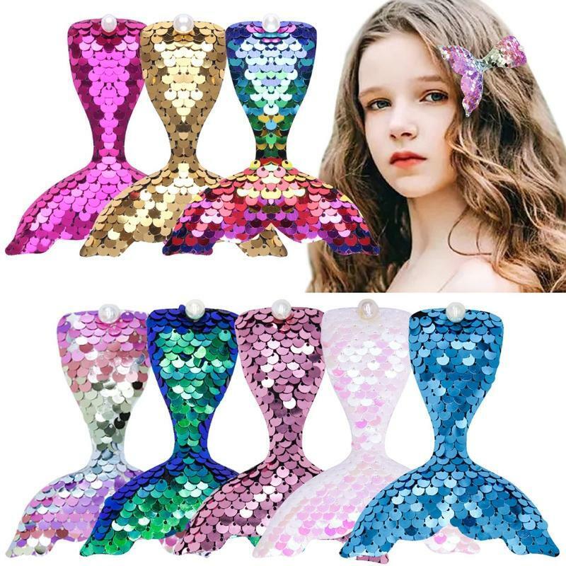 8 Color Fish Tails Hair Clips Reversible Sequins Beauty Fish Hairpins Baby Girls