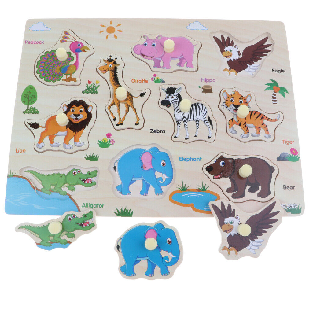 2 Pack Wooden Peg Puzzle  Preschool Educational  & Farm Animals