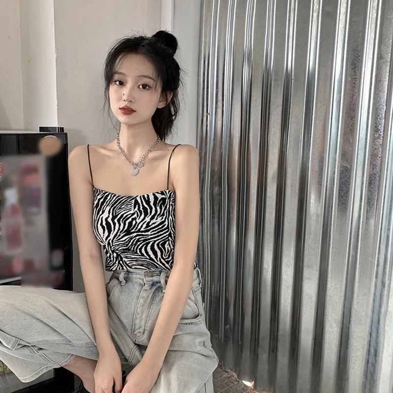 Fashion Tank Top Sleeveless Spaghetti Strap Cami Zebra Print Camisole for Summer