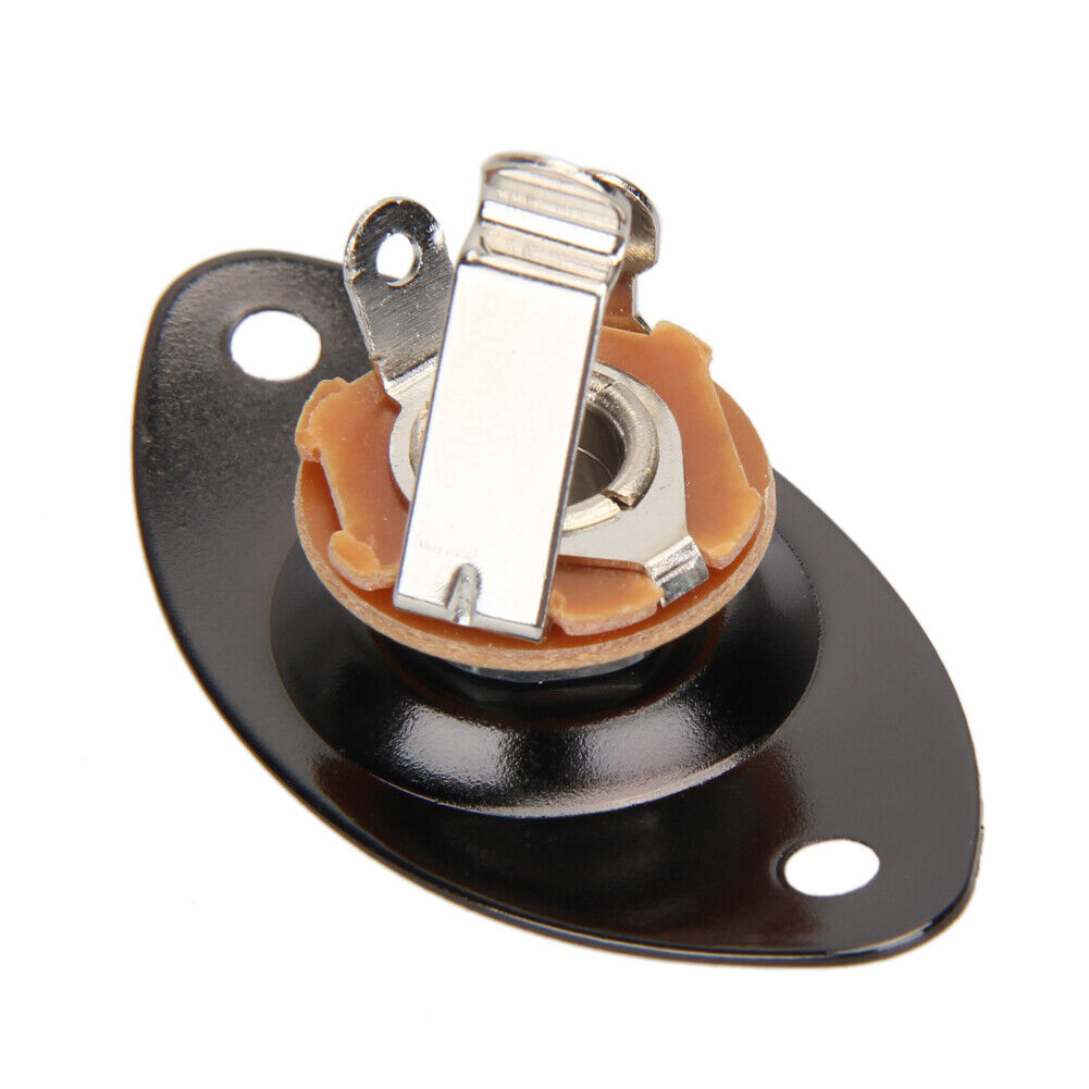 Electric Bass Guitar Jack 1/4 Output Input Socket with Oval Plate (Black)