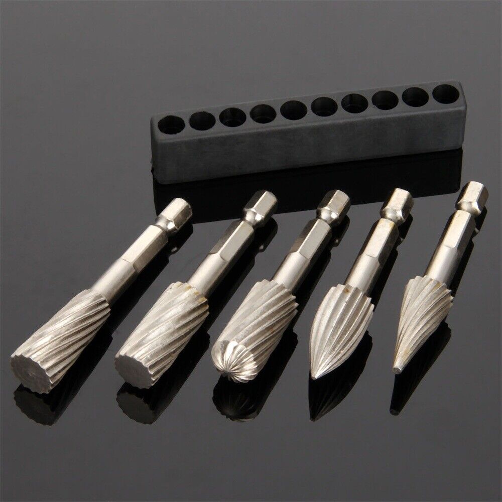 5pcs 0.25" Shank Rotary Tool Polishing Rotary Bur Cutter Tools Six Angle Handle
