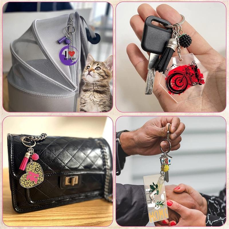210Pcs Key Ring Acrylic Blanks Keychain Tassels Set w/ Chain Jump Rings Pendants