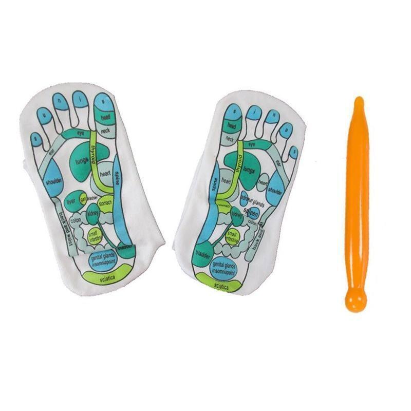 Acupressure Reflexology Socks Foot Massage English Schematic Hosiery with Stick