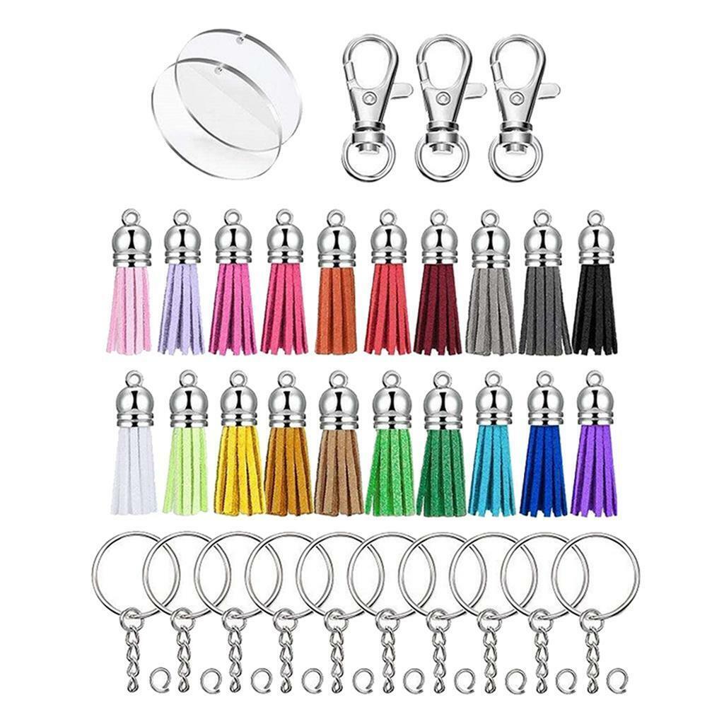 100 Pcs Acrylic Keychains Blanks Tassels Key  Pendant Bulk DIY Handiwork