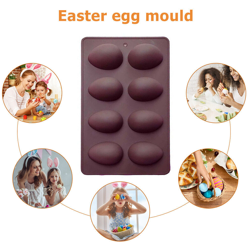 Silicone Cake Mold 8-Cavity Easter Egg Chocolate Mould Pastry Baking Tray