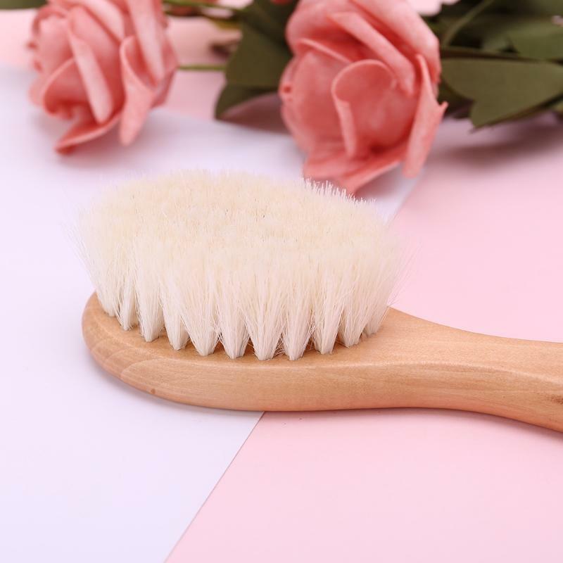 1 Set Baby Brush Comb Hair Head Massage Wooden Handle Wool Newborn Kids Care Kit