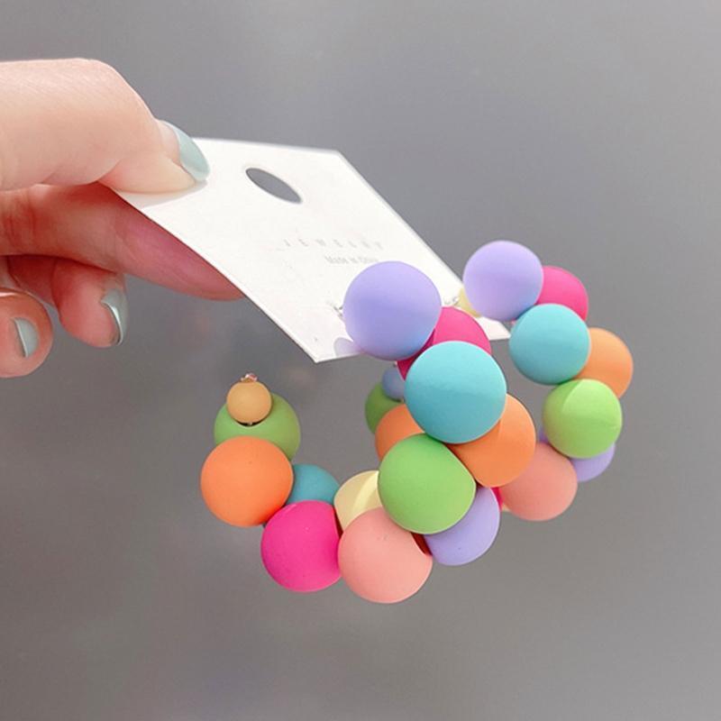 Women Colorful C-Shaped Earrings Hoop Summer Wedding Party Jewelry Present