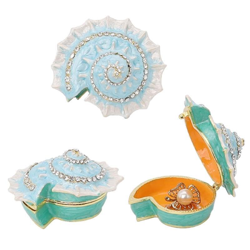 Blue Conch Shell Jewelry Box Creative Trinket Box Collectible Ring Jewelry Case