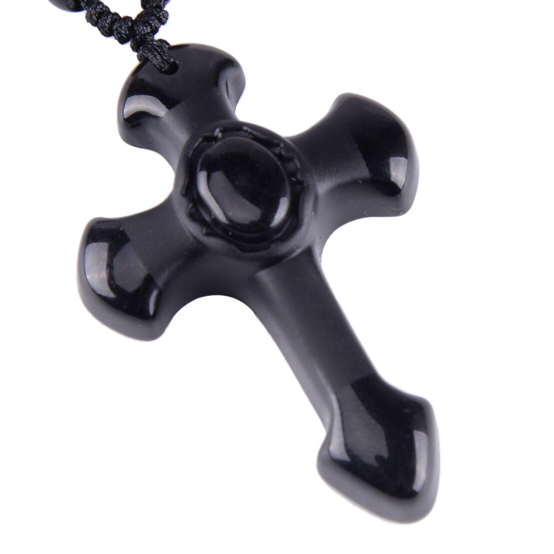 Pretty Natural Obsidian Hand Carved Cross Lucky Pendants Free Beads Necklace Li