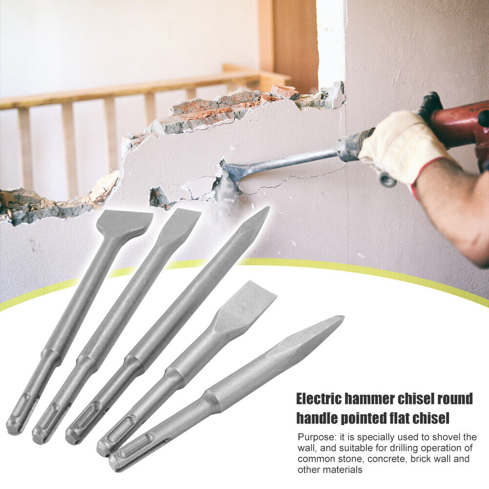 5pcs Point Groove Gouge Flat Chisels Set Electric Hammer Brick Drill Bit