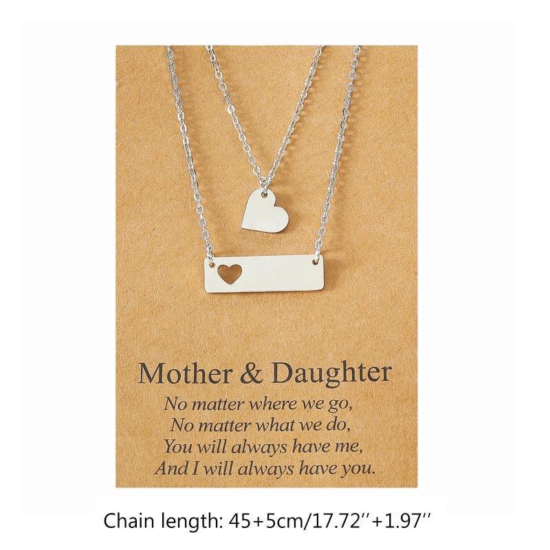 2Pcs Mother Daughter Bar Necklace Set Horizontal Bar Necklace with Cutout Heart