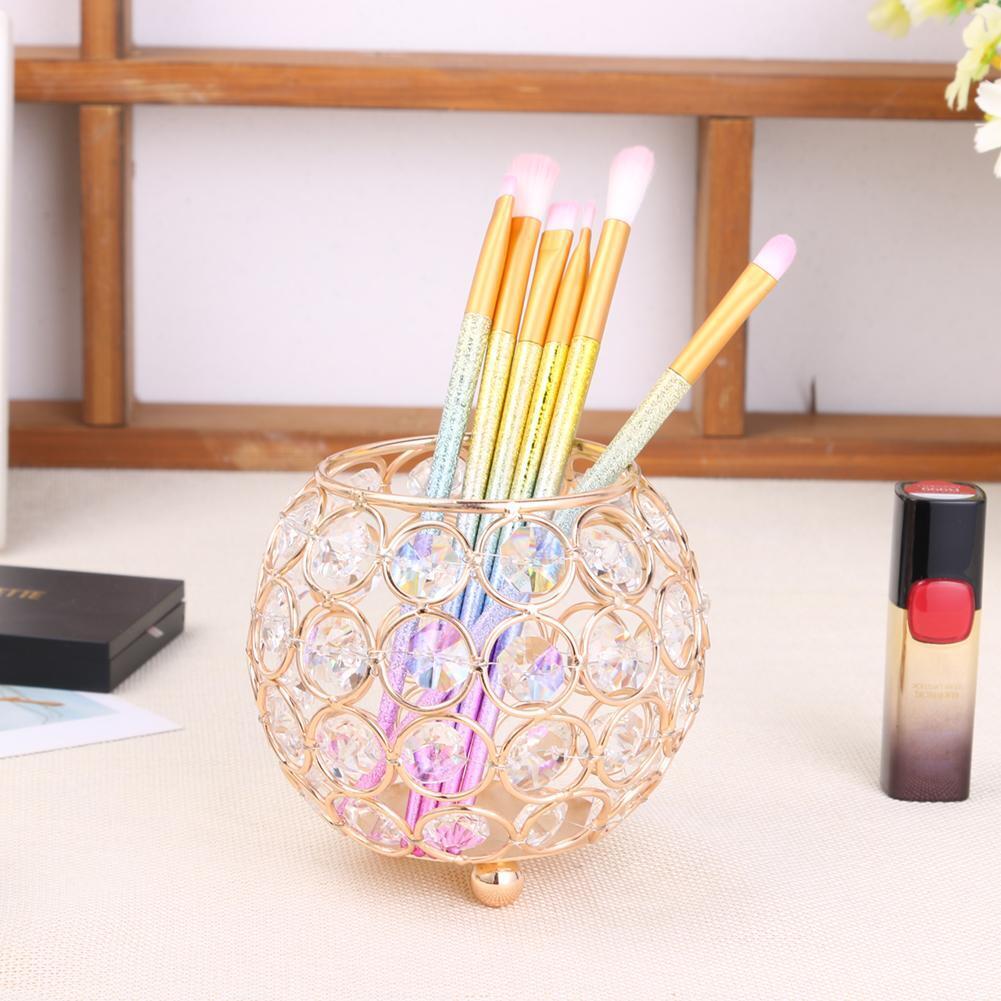 European Style Round Crystal Makeup Brush Storage Box Jewelry Organizer