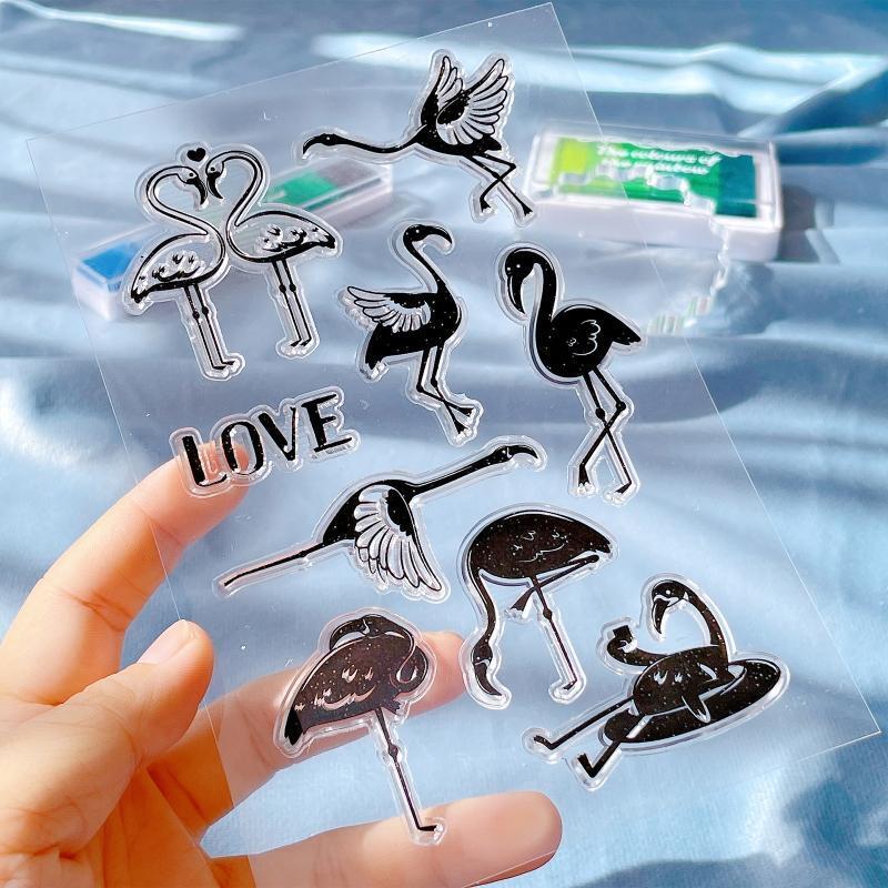 Various Flamingo Love Silicone Stamps Clear Cards Moulds for DIY Craft Making