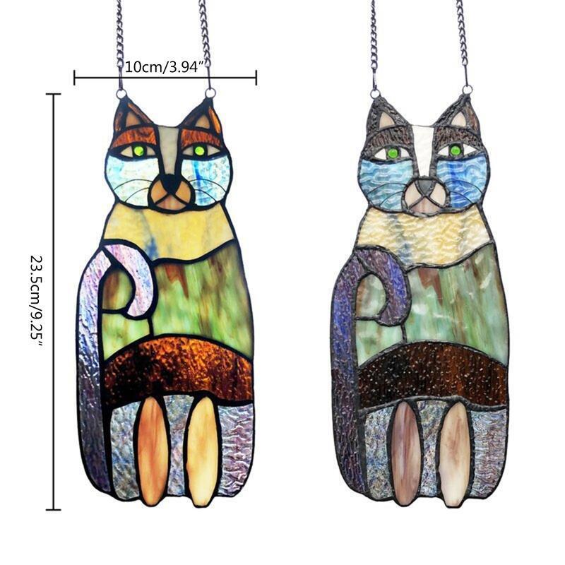 Hanging Decoration Glass Sun Catcher Kitten Painted Cartoon Ornament Pendants