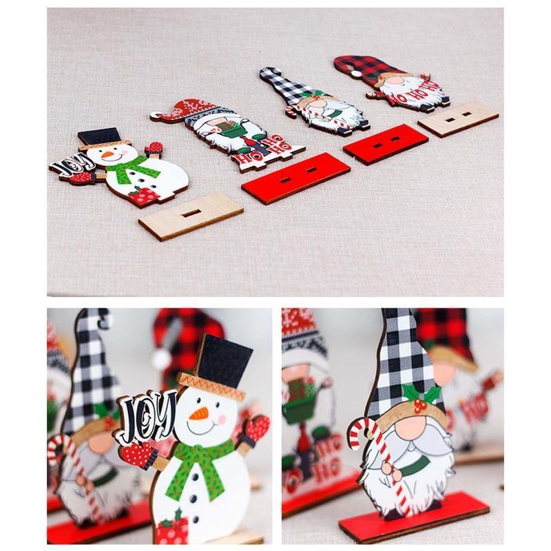 Christmas Wood Ornaments 4pcs/set Gnome Snowman Tiered Tray Decor Crafs