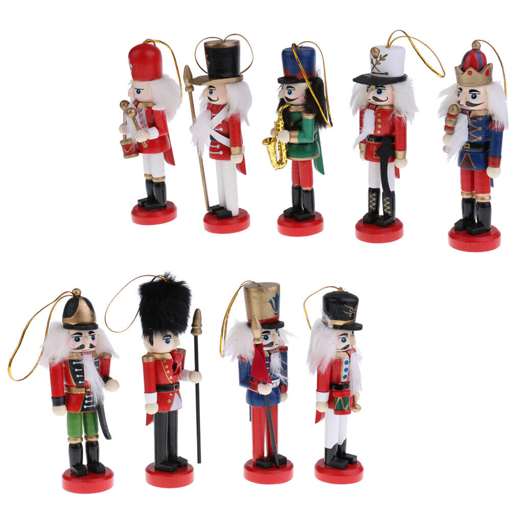 Christmas Traditional Wooden Hanging Nutcrackers Soldier Ornaments Set Of 9