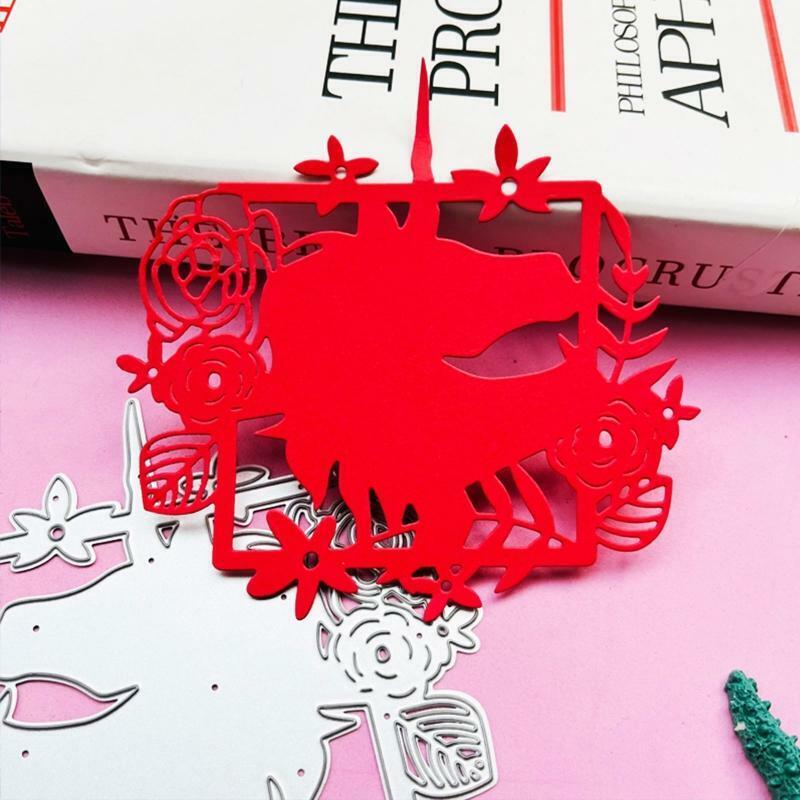 Horse Flower Square Frame Metal Cutting Dies Embossing Stencil DIYAlbum Template