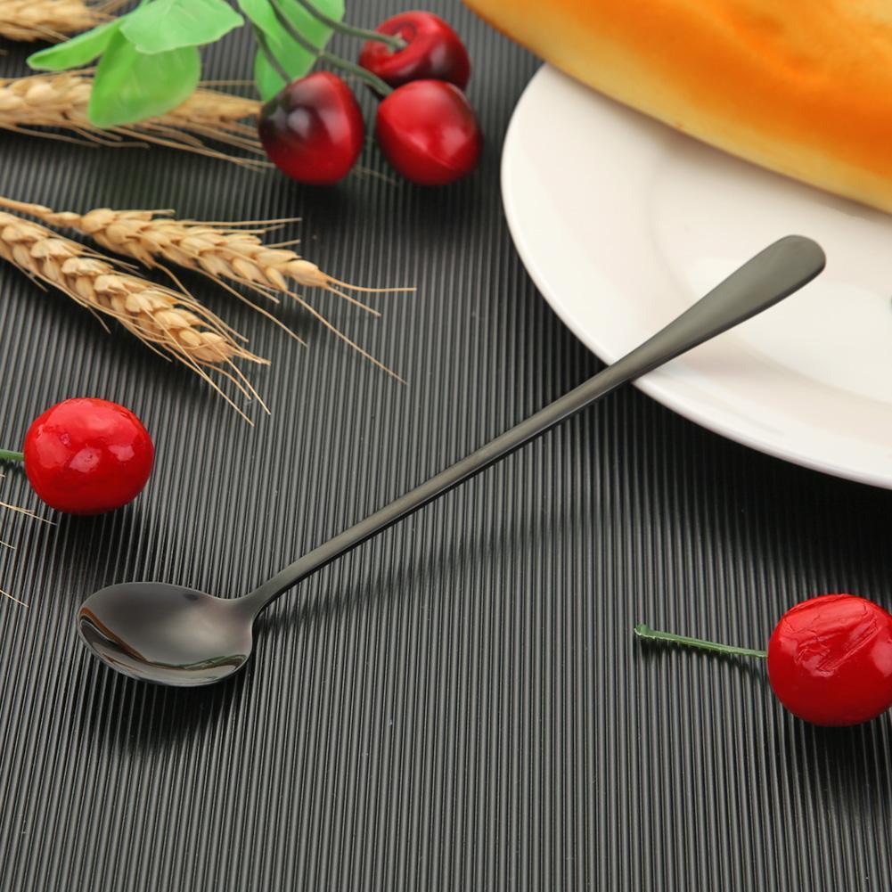 Long Handle Stainless Steel Ice Spoon Coffee Tea Spoons Tableware (Black)